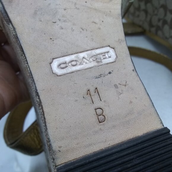 Coach Women's Wedge Platform Sandals Signature Logo Brown Gold Size 11 B Good - Picture 9 of 10